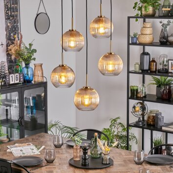Koyoto Suspension, Boule lumineuse, Suspension Or, Noir, 5 lumières