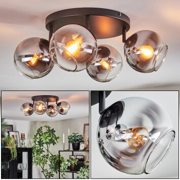 Koyoto Plafonnier, Boule lumineuse Chrome, Clair, Fumé, 4 lumières