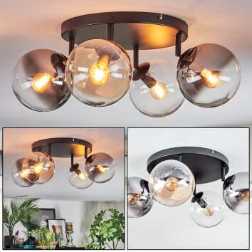 Gastor Plafonnier, Boule lumineuse Ambre, Clair, Fumé, 4 lumières