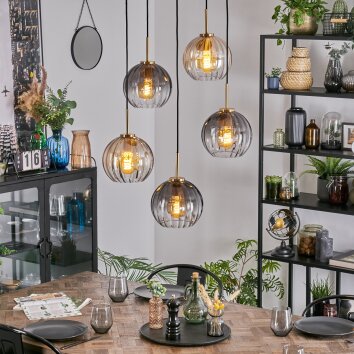 Koyoto Suspension, Boule lumineuse, Suspension Or, Noir, 5 lumières