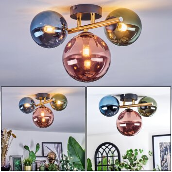 Chehalis Plafonnier, Boule lumineuse Or, Noir, 3 lumières