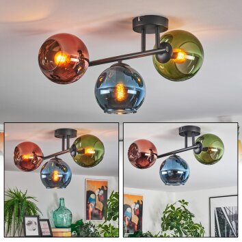 Koyoto Plafonnier, Boule lumineuse Bleu, Vert, Cuivré, 3 lumières