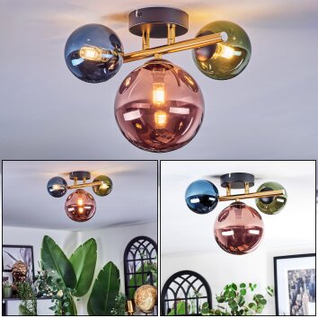 Chehalis Plafonnier, Boule lumineuse Or, Noir, 3 lumières