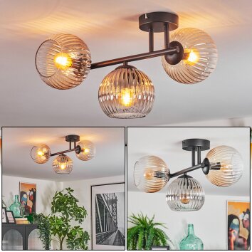 Koyoto Plafonnier, Boule lumineuse Ambre, Clair, Fumé, 3 lumières