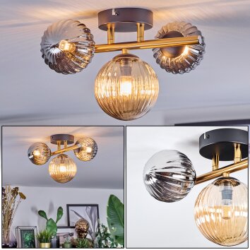 Chehalis Plafonnier, Boule lumineuse Or, Noir, 3 lumières