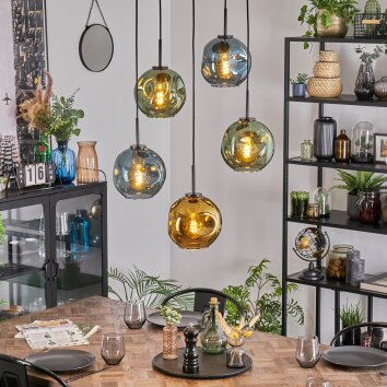 Ripoll Suspension, Boule lumineuse, Suspension Bleu, Or, Vert, 5 lumières