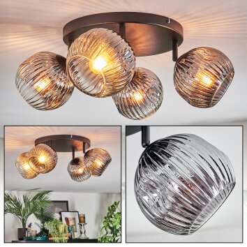 Ripoll Plafonnier, Boule lumineuse Chrome, Clair, Fumé, 4 lumières