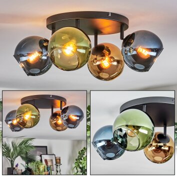 Koyoto Plafonnier, Boule lumineuse Bleu, Or, Vert, 4 lumières