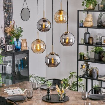 Koyoto Suspension, Boule lumineuse, Suspension Or, Noir, 5 lumières
