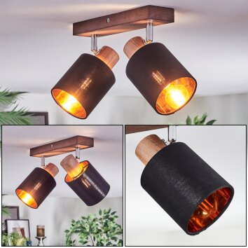 Fallhagen Plafonnier, Spot de plafond Chrome, Bois foncé, 2 lumières
