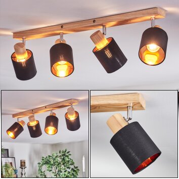 Fallhagen Plafonnier, Spot de plafond Chrome, Bois clair, 4 lumières