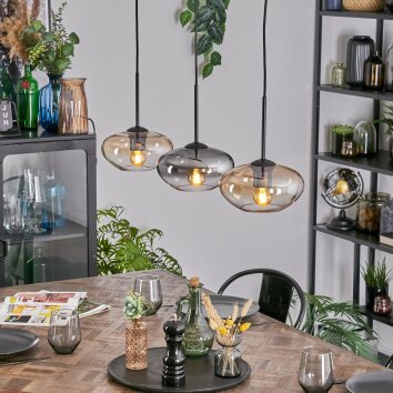Mertola Suspension, Suspension Ambre, Clair, Fumé, 3 lumières