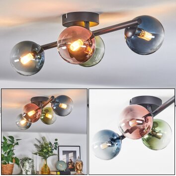 Chehalis Plafonnier, Boule lumineuse Bleu, Vert, Clair, Cuivré, 4 lumières