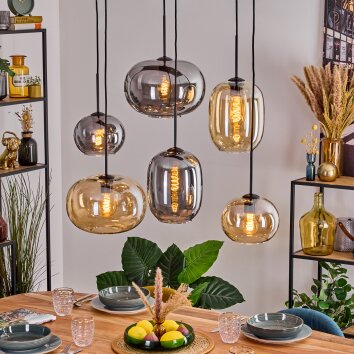 Apedo Suspension, Boule lumineuse, Suspension Ambre, Fumé, 6 lumières