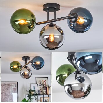 Gastor Plafonnier, Boule lumineuse Bleu, Chrome, Vert, Fumé, 3 lumières