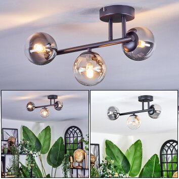 Chehalis Plafonnier, Boule lumineuse Ambre, Clair, Fumé, 3 lumières