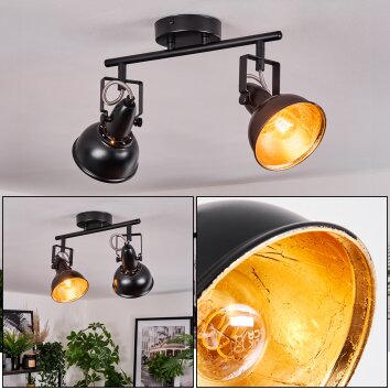 Toren Plafonnier, Spot de plafond Chrome, Noir, 2 lumières