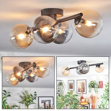 Chehalis Plafonnier, Boule lumineuse Ambre, Clair, Fumé, 4 lumières