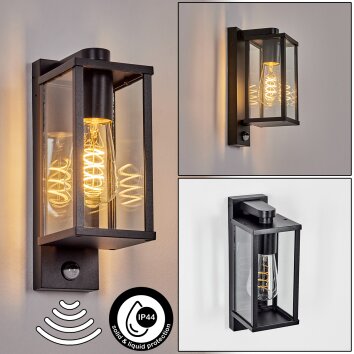 Tourega Lampe murale d´extérieur, Applique murale Noir, 1 lumière, Détecteur de mouvement