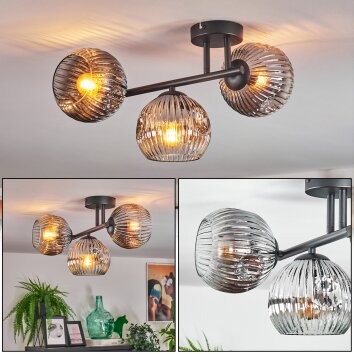 Ripoll Plafonnier, Boule lumineuse Chrome, Clair, Fumé, 3 lumières
