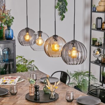 Koyoto Suspension, Boule lumineuse, Suspension Ambre, Clair, Fumé, 4 lumières