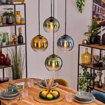 Koyoto Suspension, Boule lumineuse, Suspension Bleu, Or, Vert, Clair, 4 lumières