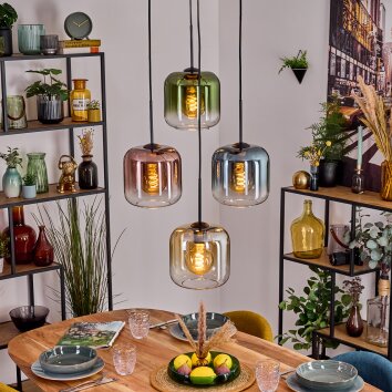 Lauden Suspension, Boule lumineuse, Suspension Ambre, Bleu, Vert, Clair, Cuivré, 4 lumières