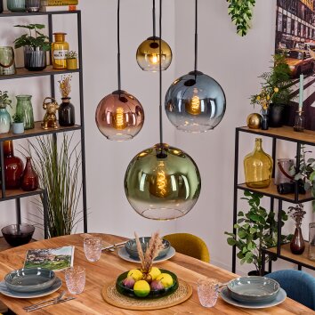 Koyoto Suspension, Boule lumineuse, Suspension 35 cm Bleu, Or, Vert, Clair, Cuivré, 4 lumières