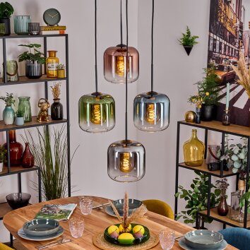 Lauden Suspension, Boule lumineuse, Suspension Bleu, Vert, Clair, Cuivré, Fumé, 4 lumières