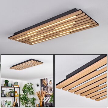 Vorlix Plafonnier LED Couleur bois, Noir, 1 lumière