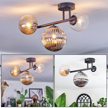 Chehalis Plafonnier, Boule lumineuse Ambre, Clair, Fumé, 3 lumières
