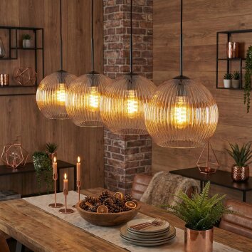 Koyoto Suspension, Boule lumineuse, Suspension Ambre, Clair, 4 lumières