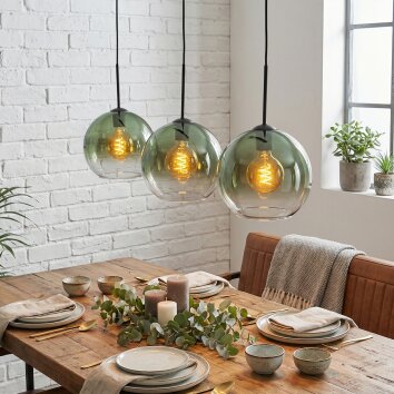 Koyoto Suspension, Boule lumineuse, Suspension Vert, Clair, 3 lumières