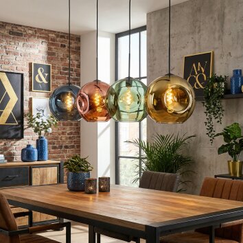 Ripoll Suspension, Boule lumineuse, Suspension Bleu, Or, Vert, Cuivré, 4 lumières