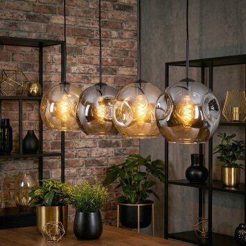 Ripoll Suspension, Boule lumineuse, Suspension Ambre, Fumé, 4 lumières