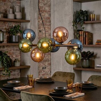 Gastor Suspension, Boule lumineuse, Suspension Bleu, Vert, Cuivré, 8 lumières