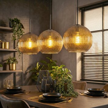 Koyoto Suspension, Boule lumineuse, Suspension Or, 3 lumières