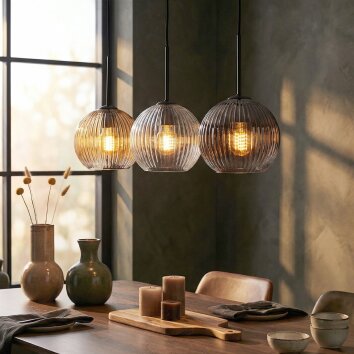 Koyoto Suspension, Boule lumineuse, Suspension Ambre, Clair, Fumé, 3 lumières