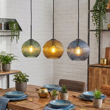 Koyoto Suspension, Boule lumineuse, Suspension Bleu, Or, Vert, 3 lumières