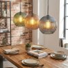 Koyoto Suspension, Boule lumineuse, Suspension 30 cm Bleu, Vert, Cuivré, 3 lumières