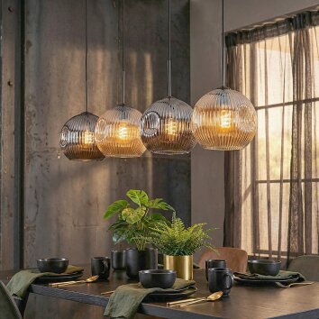 Ripoll Suspension, Boule lumineuse, Suspension Ambre, Fumé, 4 lumières