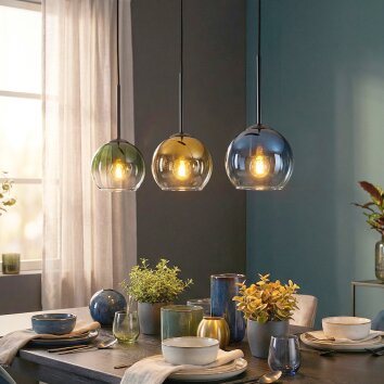 Koyoto Suspension, Boule lumineuse, Suspension Bleu, Or, Vert, Clair, 3 lumières