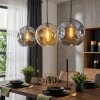 Ripoll Suspension, Boule lumineuse, Suspension Ambre, Fumé, 3 lumières
