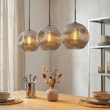 Ripoll Suspension, Boule lumineuse, Suspension Chrome, Fumé, 3 lumières