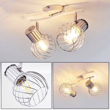 Plafonnier Barakaldo Chrome, Blanc, 2 lumières