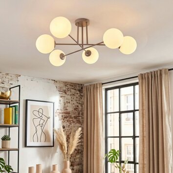 Gastor Plafonnier, Boule lumineuse 80 cm Sable, 6 lumières