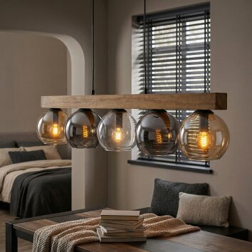 Koyoto Suspension, Boule lumineuse, Suspension Écru, Noir, 5 lumières