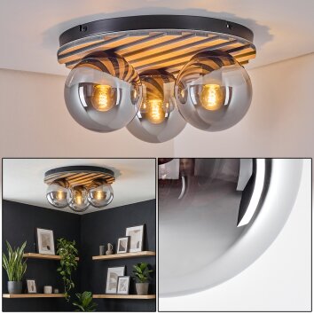 Rafon Plafonnier, Boule lumineuse Couleur bois, Noir, 3 lumières