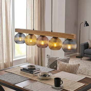 Koyoto Suspension, Boule lumineuse, Suspension Écru, Noir, 5 lumières