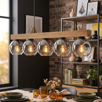 Ripoll Suspension, Boule lumineuse, Suspension Écru, Noir, 5 lumières